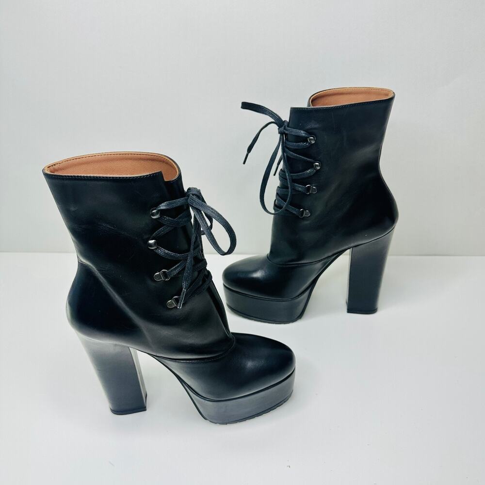 NWOB Alaia Trekk Booties 37.5 US 7.5 Black Leather Lace Up Platform Ankle Boots - Picture 9 of 14